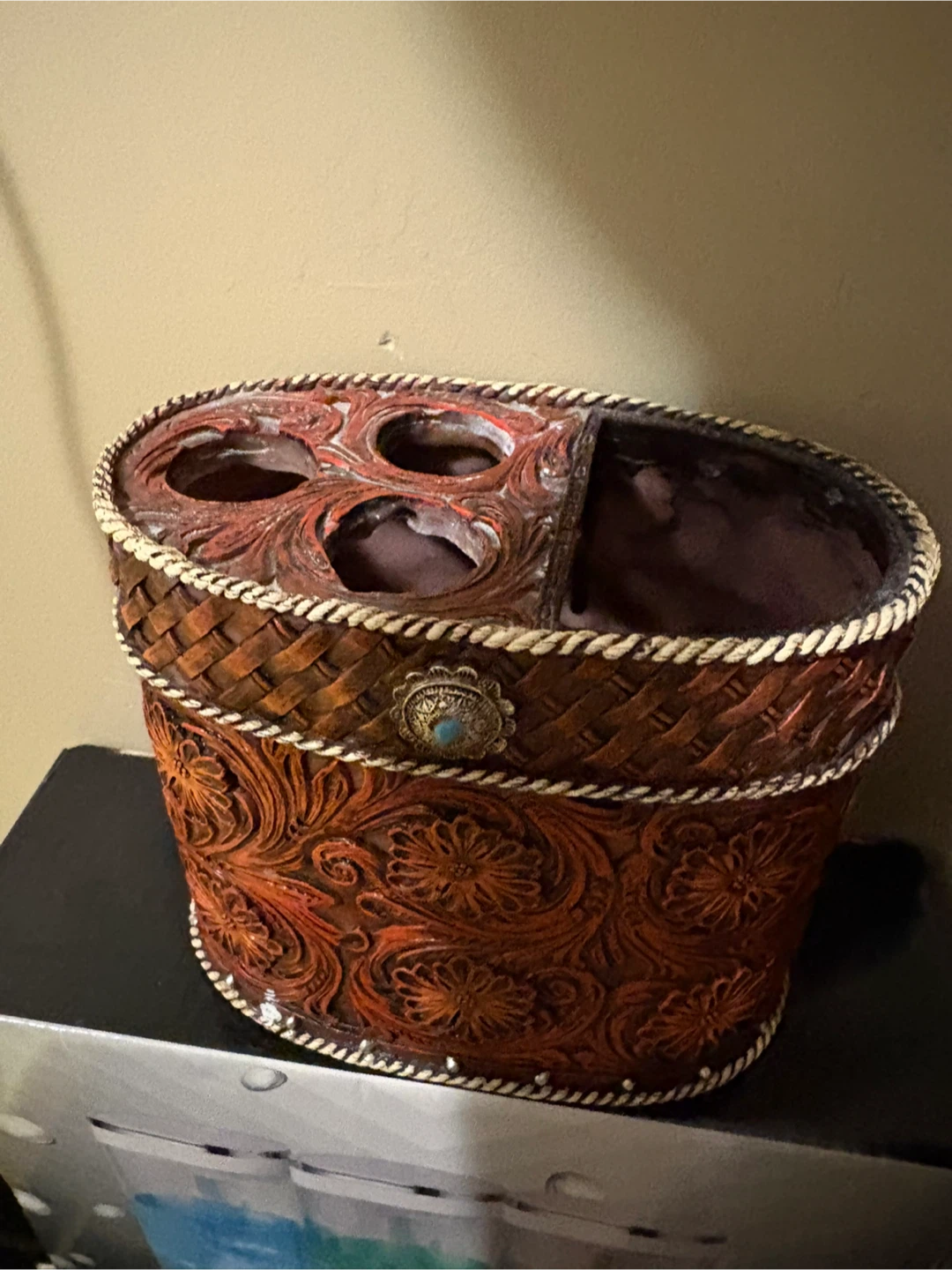 Rustic Brown Woven Bathroom Organizer