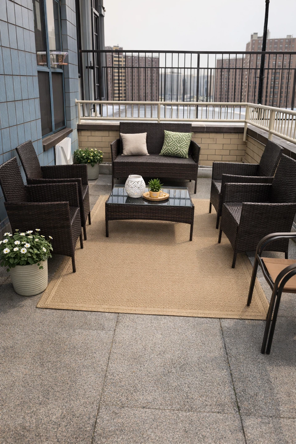 Outdoor Patio Furniture Set - Brown Wicker Plastic