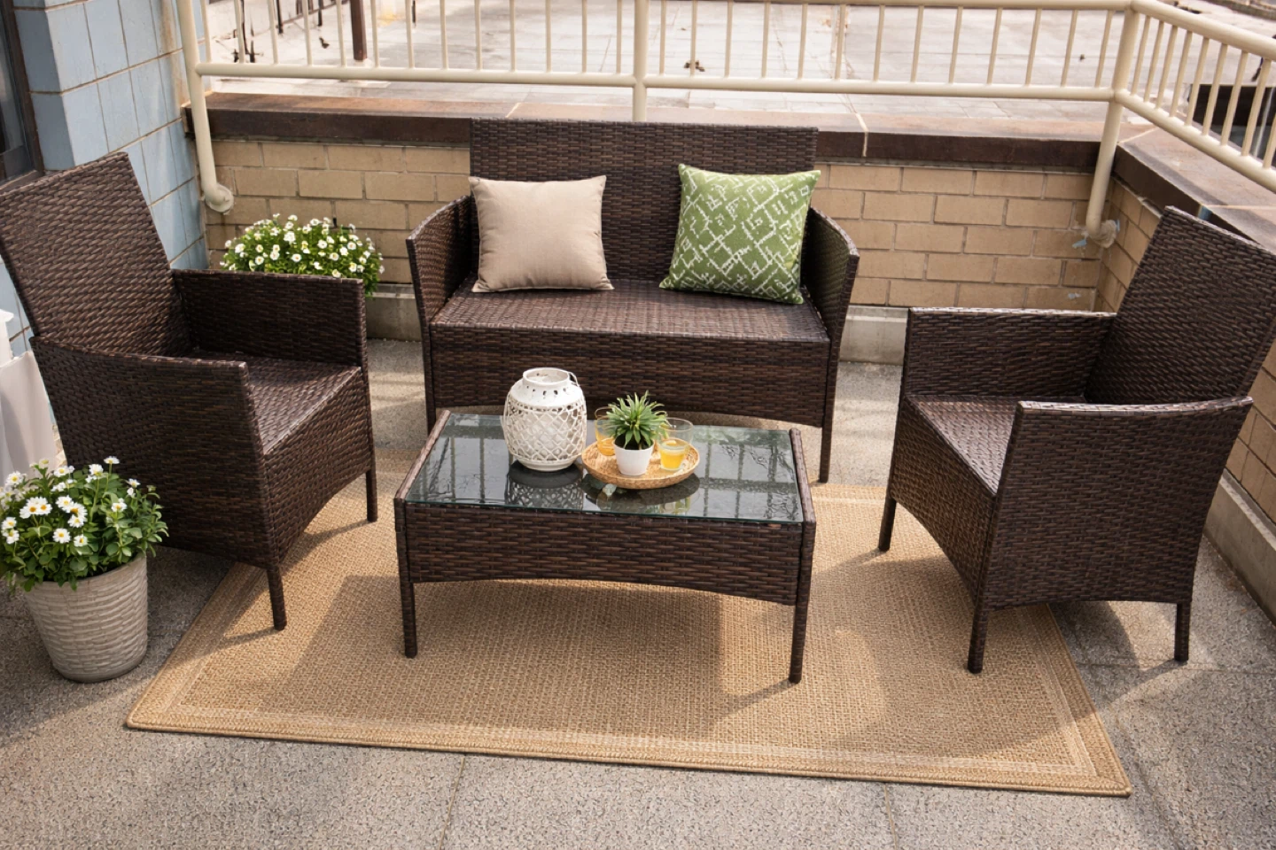 Outdoor Patio Furniture Set - Brown Wicker Plastic - photo 2