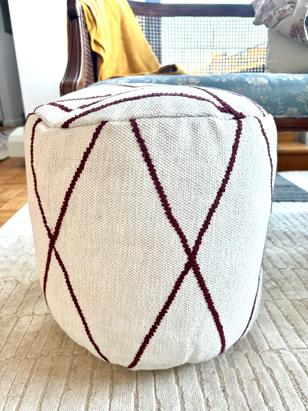 White & Maroon Patterned Pouf Ottoman - photo 4