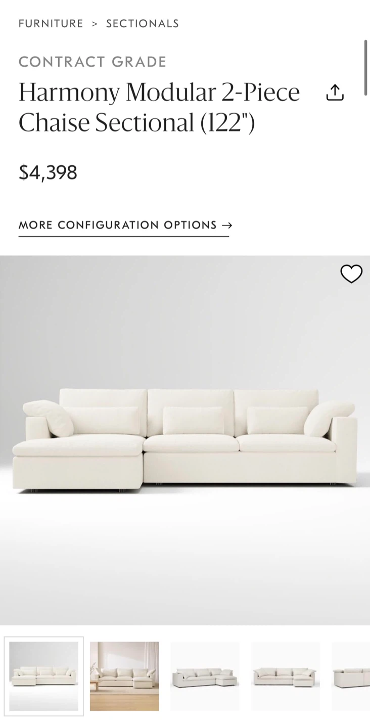 West Elm Harmony Modular Sectional with Chaise – 122” - photo 2