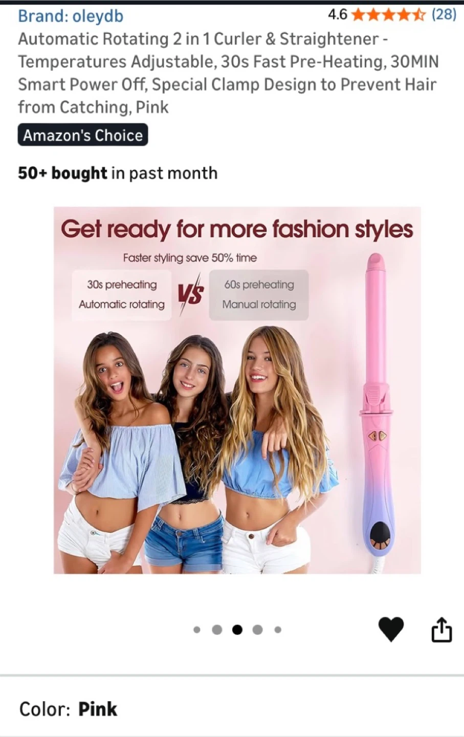 Brand new Rotating 2 in 1 Curler & Straightener - Pink - photo 5