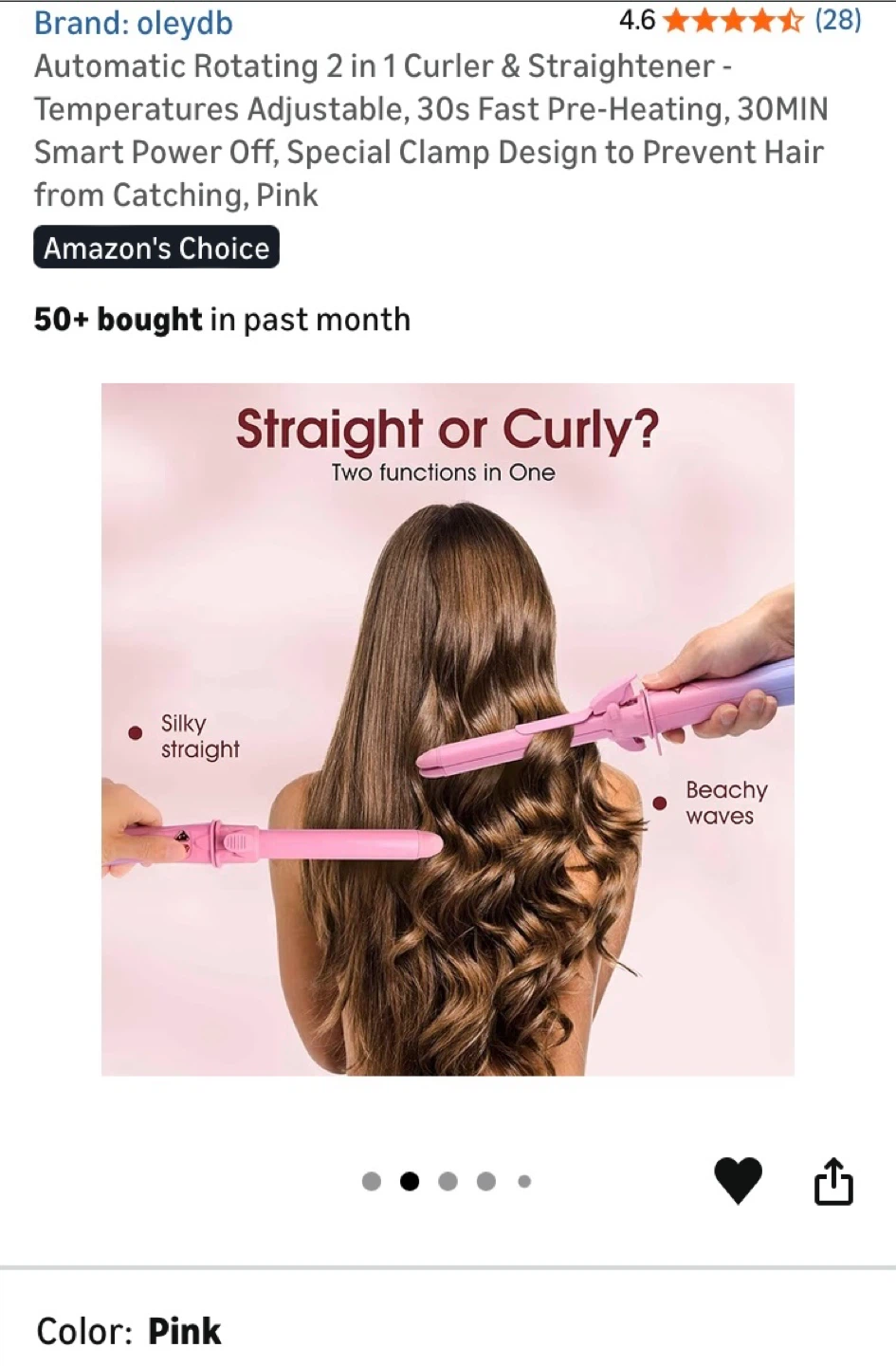 Brand new Rotating 2 in 1 Curler & Straightener - Pink - photo 2