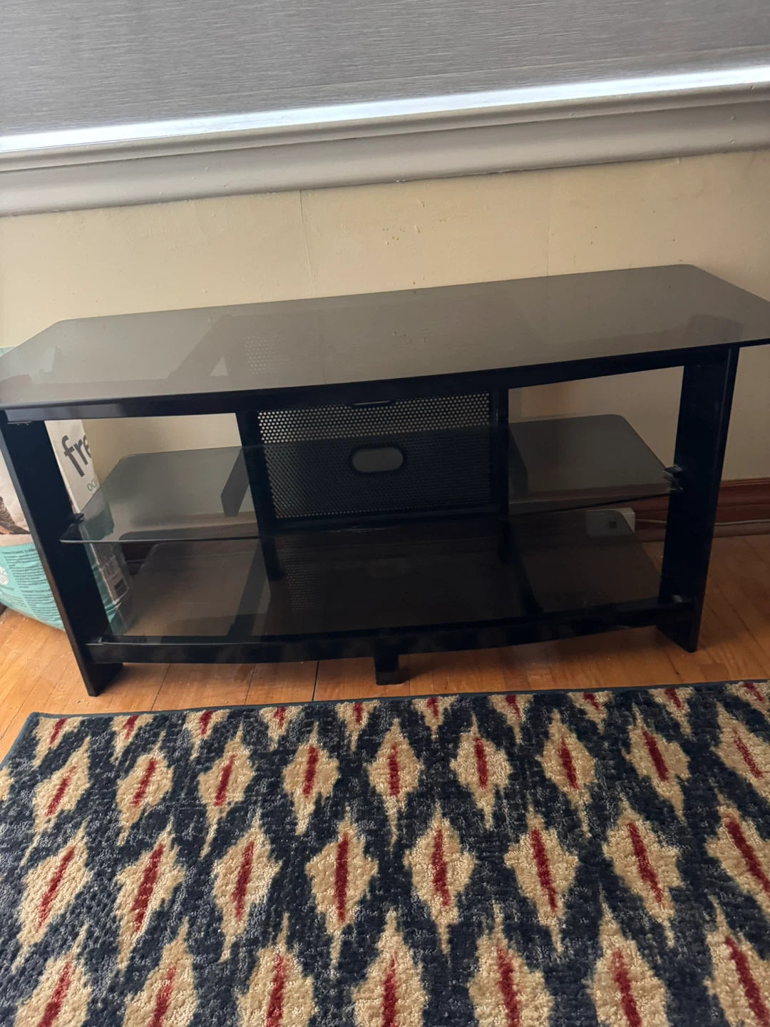 Black TV Stand with Glass Shelves
