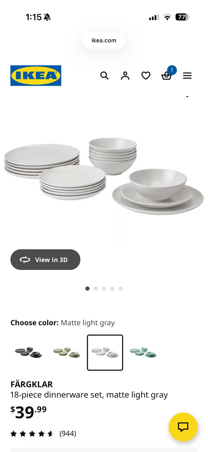 IKEA FÄRGKLAR 18-Piece Dinnerware Set - Matte Light Gray