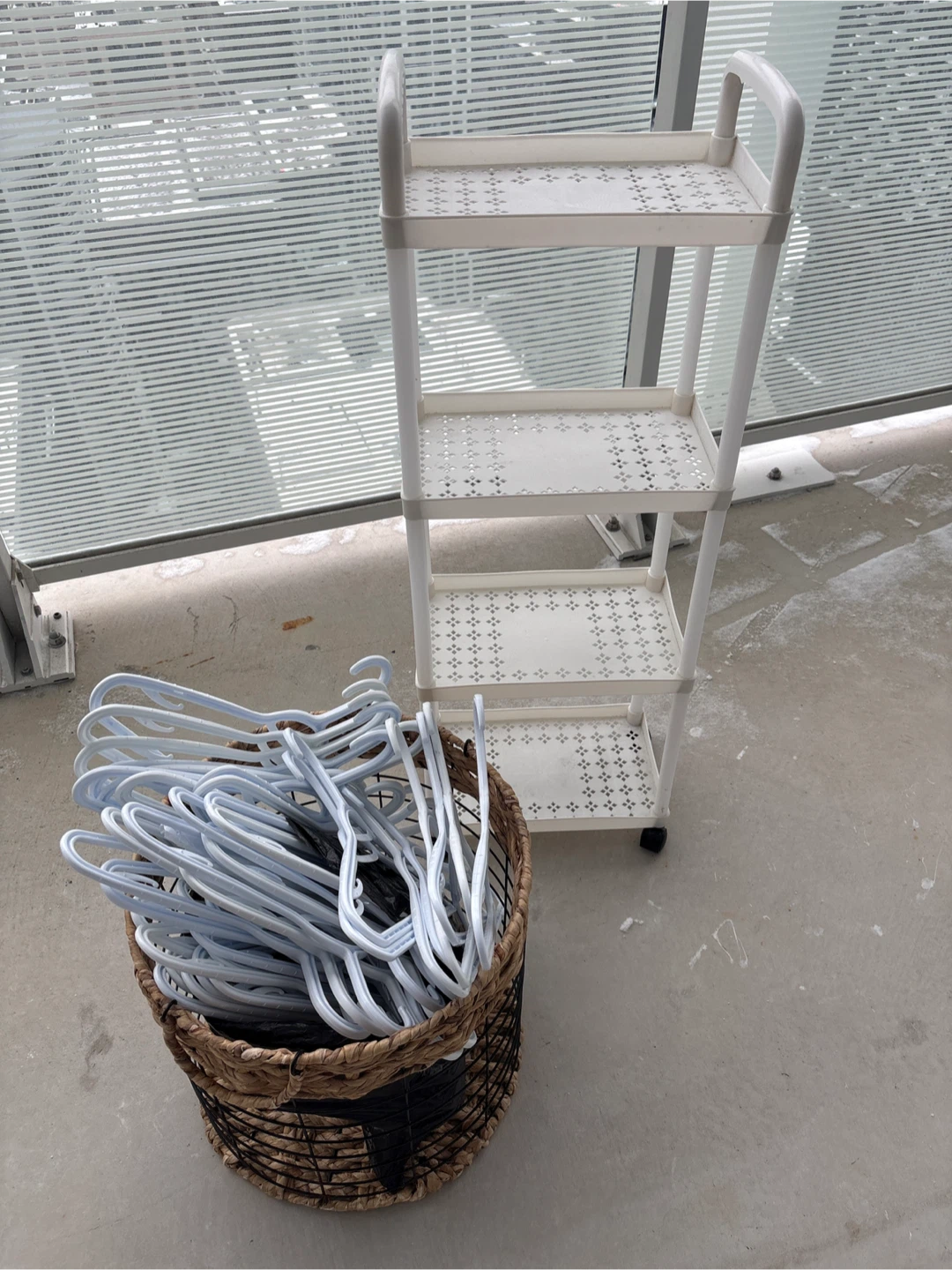 White 4-Tier Rolling Cart & Basket with Hangers