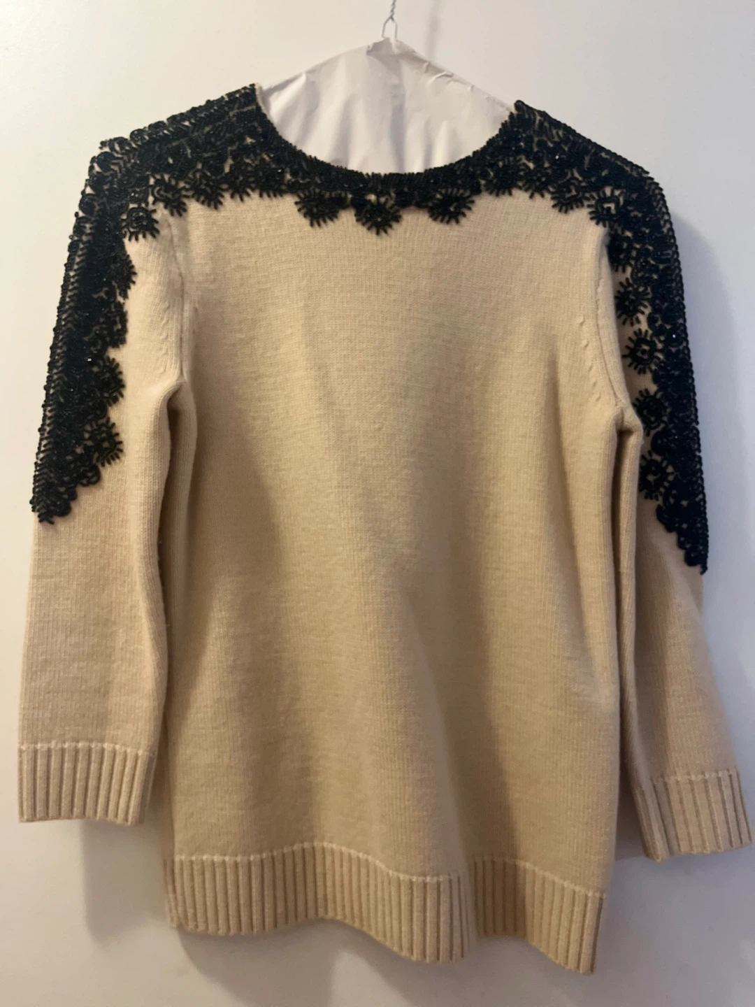 Cream Wool Sweater with Hand-Sewn Floral Beading