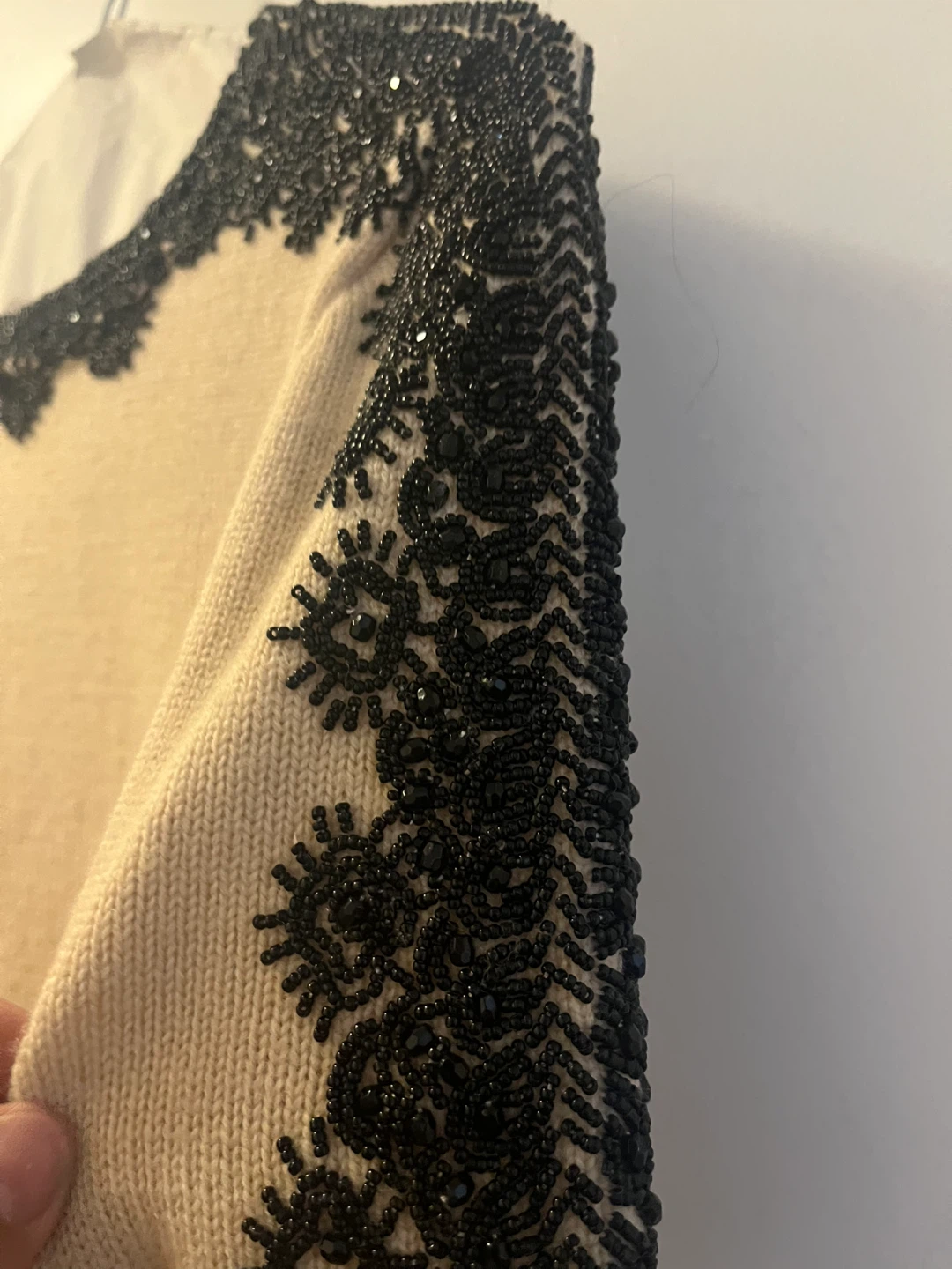 Cream Wool Sweater with Hand-Sewn Floral Beading - photo 2