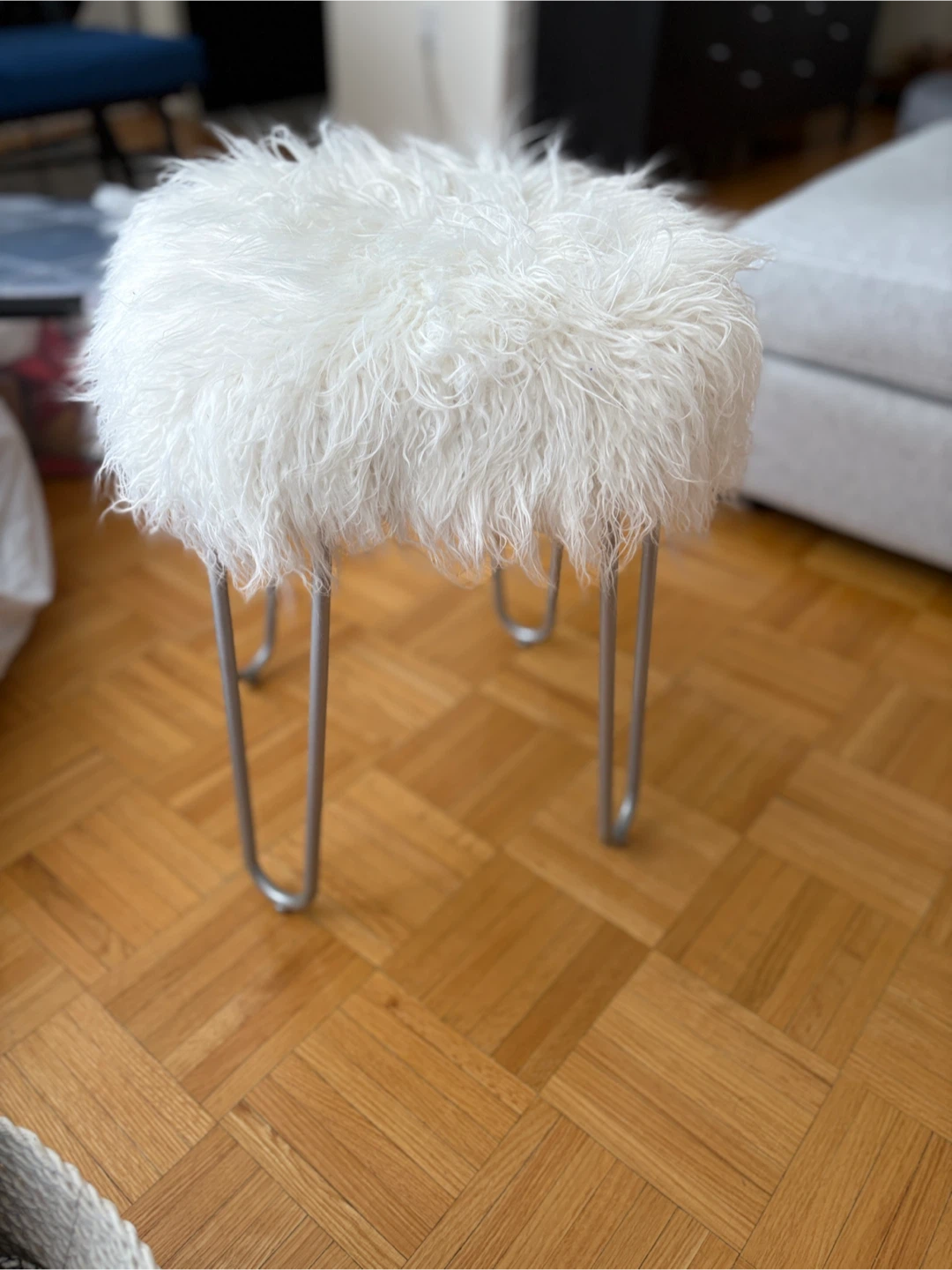 Faux Fur Ottoman Stool - White