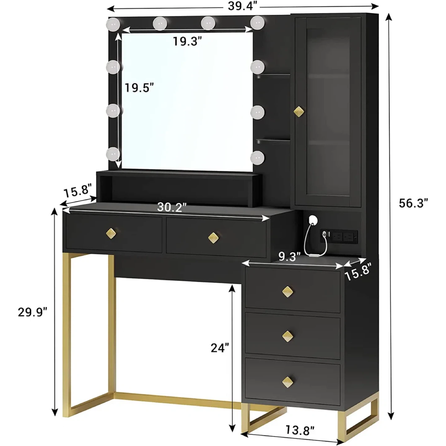 Black Vanity Makeup Table with Lighted Mirror - photo 2