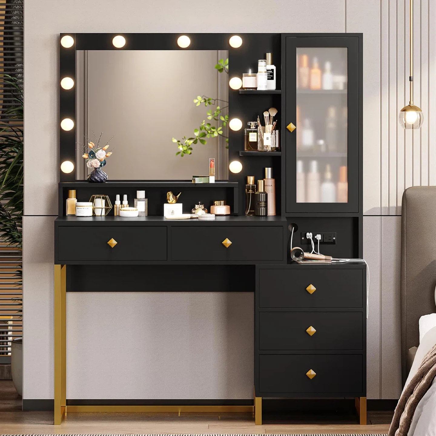 Black Vanity Makeup Table with Lighted Mirror - photo 3