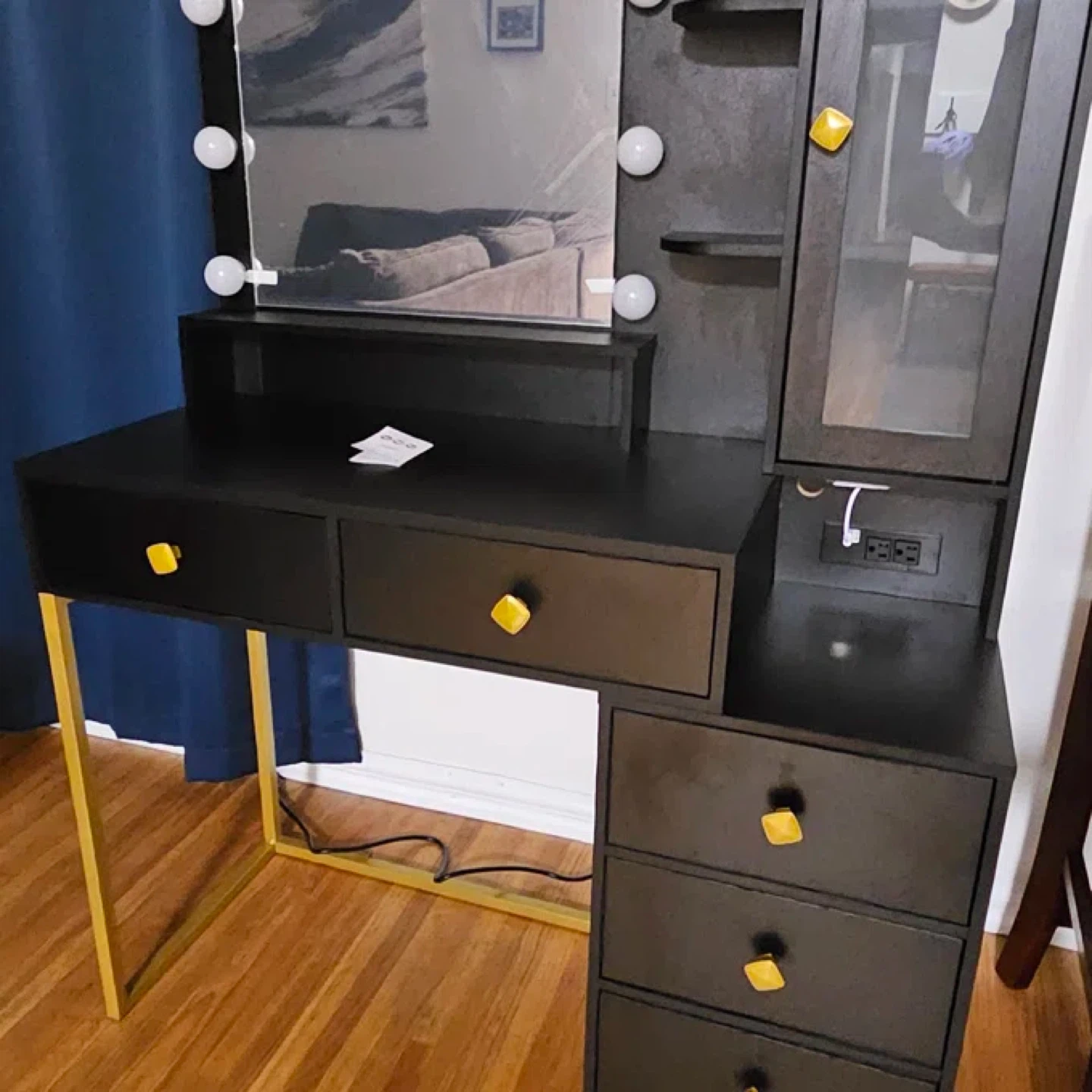 Black Vanity Makeup Table with Lighted Mirror