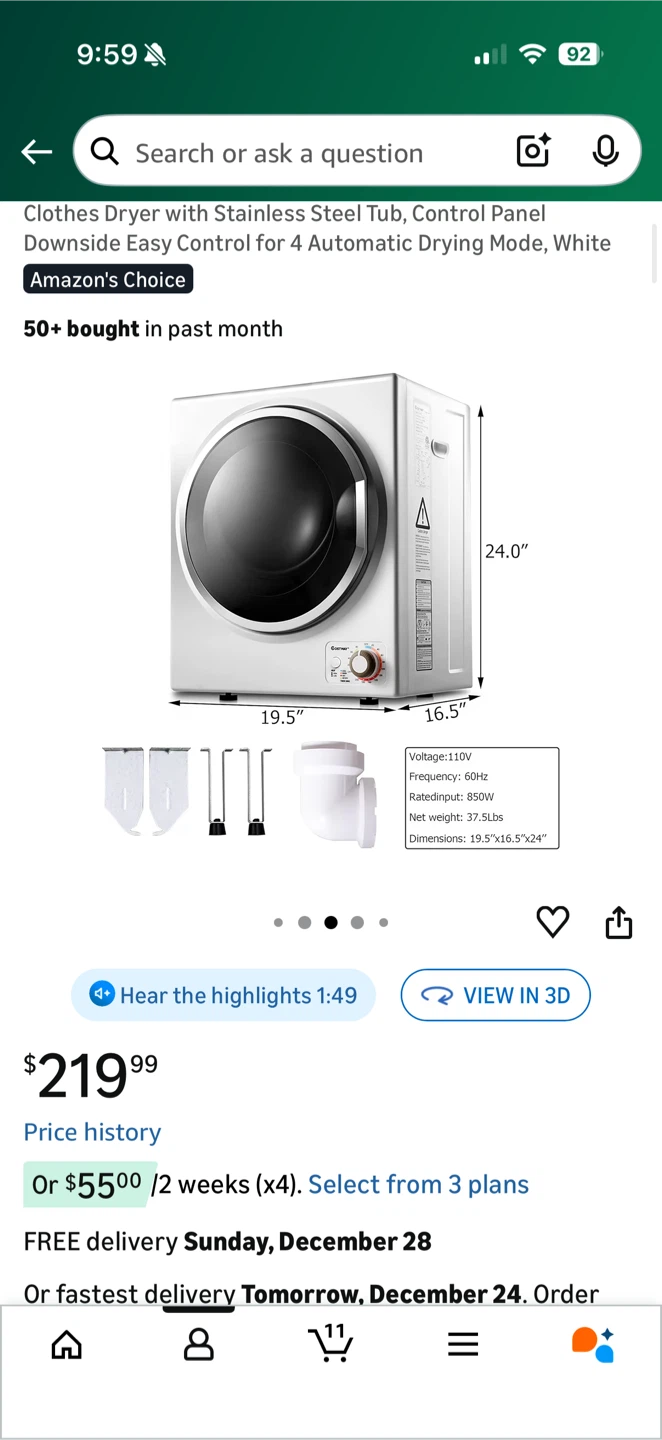 COSTWAY Compact Laundry Dryer - photo 3