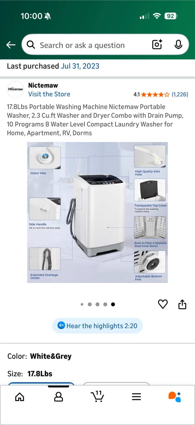 Nictemaw 17.8lbs Portable Washing Machine