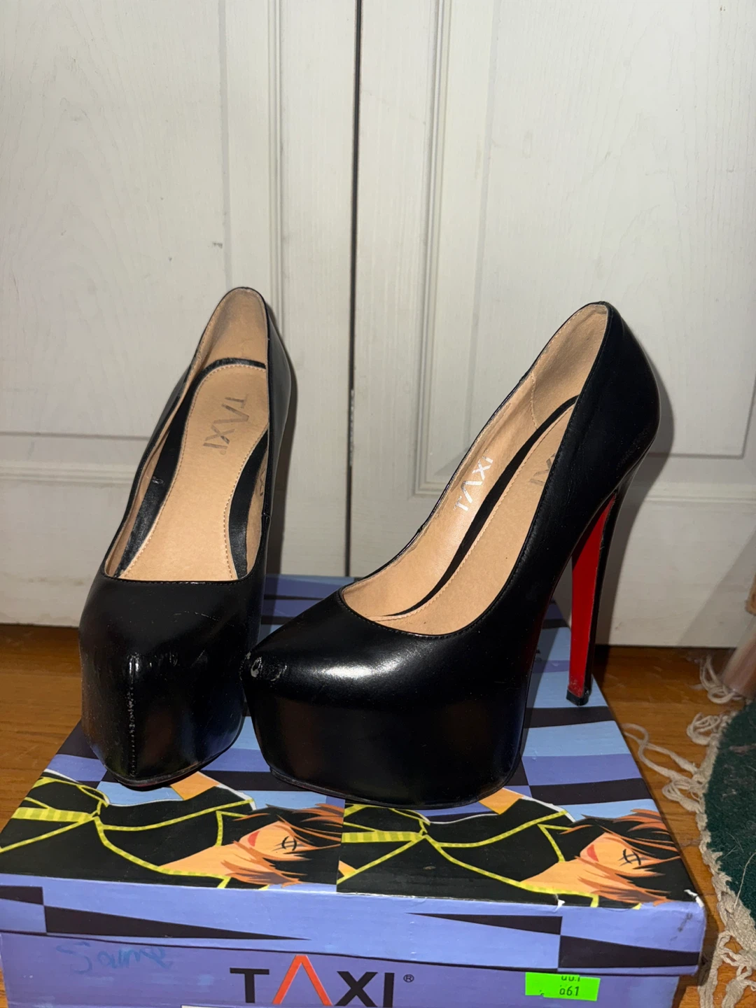 Leather Black Platform High Heels - Size 9