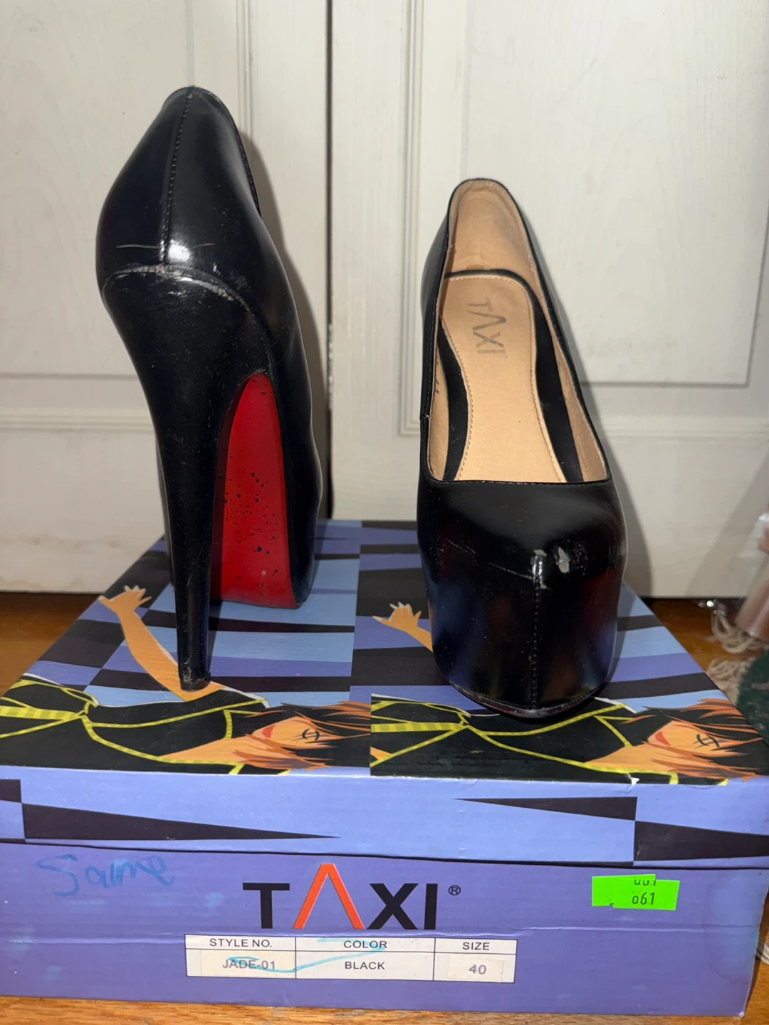 Leather Black Platform High Heels - Size 9 - photo 2