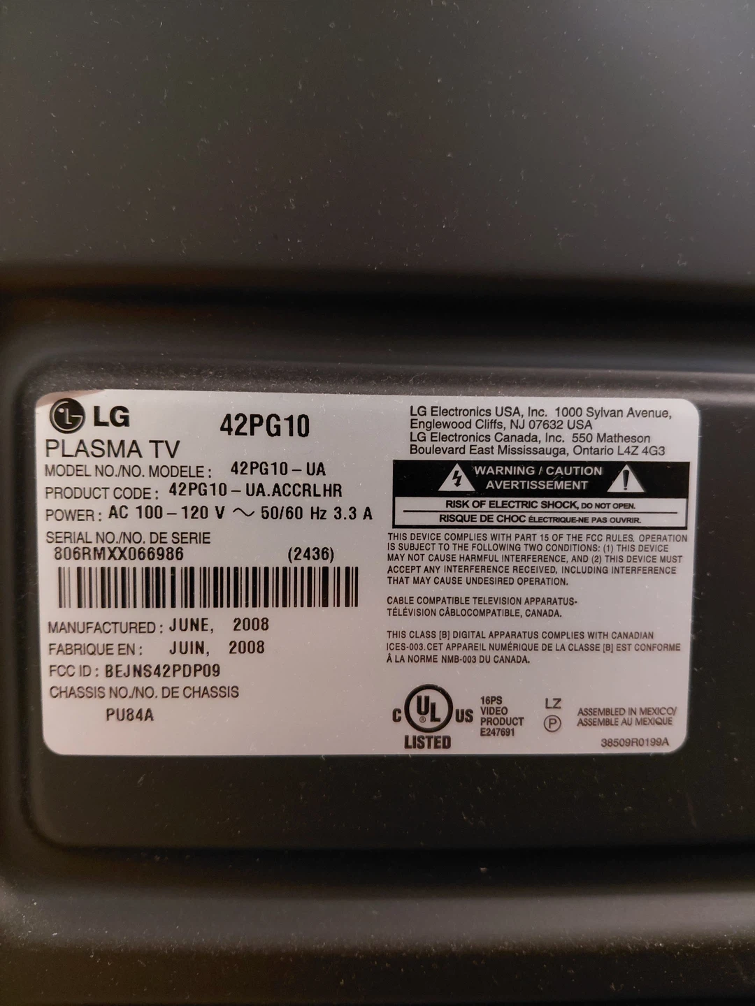 LG 42PG10 42" Plasma TV - photo 4