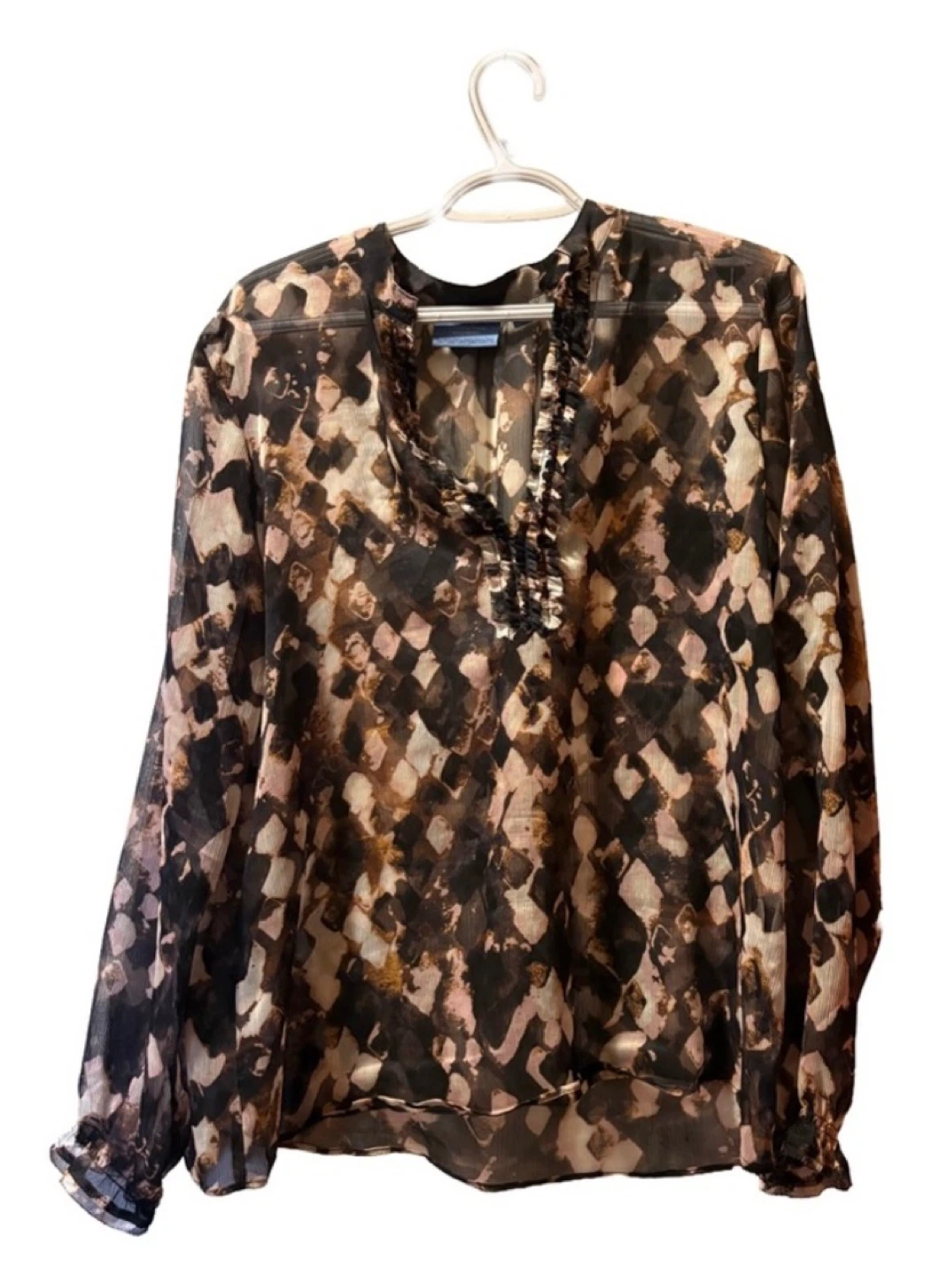 🖤 Simply Vera Vera Wang Sheer Abstract Blouse – Size L