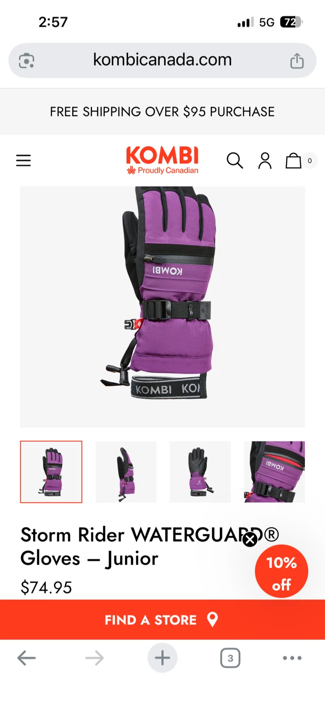 Kombi Storm Rider WATERGUARD Gloves - Junior, Size M