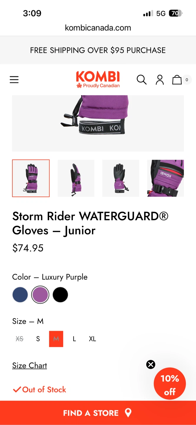 Kombi Storm Rider WATERGUARD Gloves - Junior, Size M - photo 2