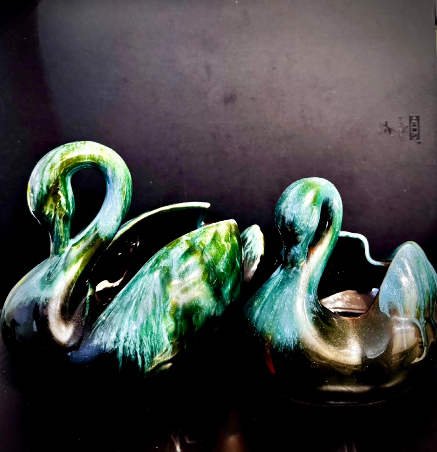 Vintage Swan Glazed Ceramic Pair