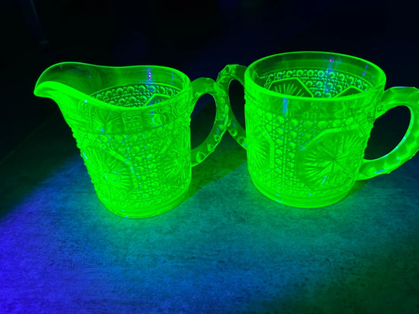 Vintage Uranium Glass Creamer & Sugar Set