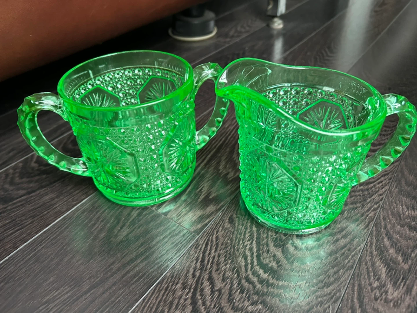 Vintage Uranium Glass Creamer & Sugar Set - photo 2