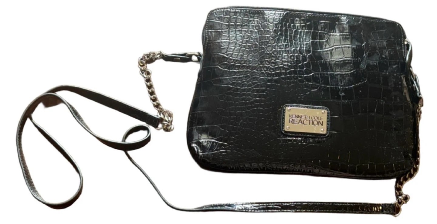 Kenneth Cole Reaction Black Croc-Embossed Shoulder Bag