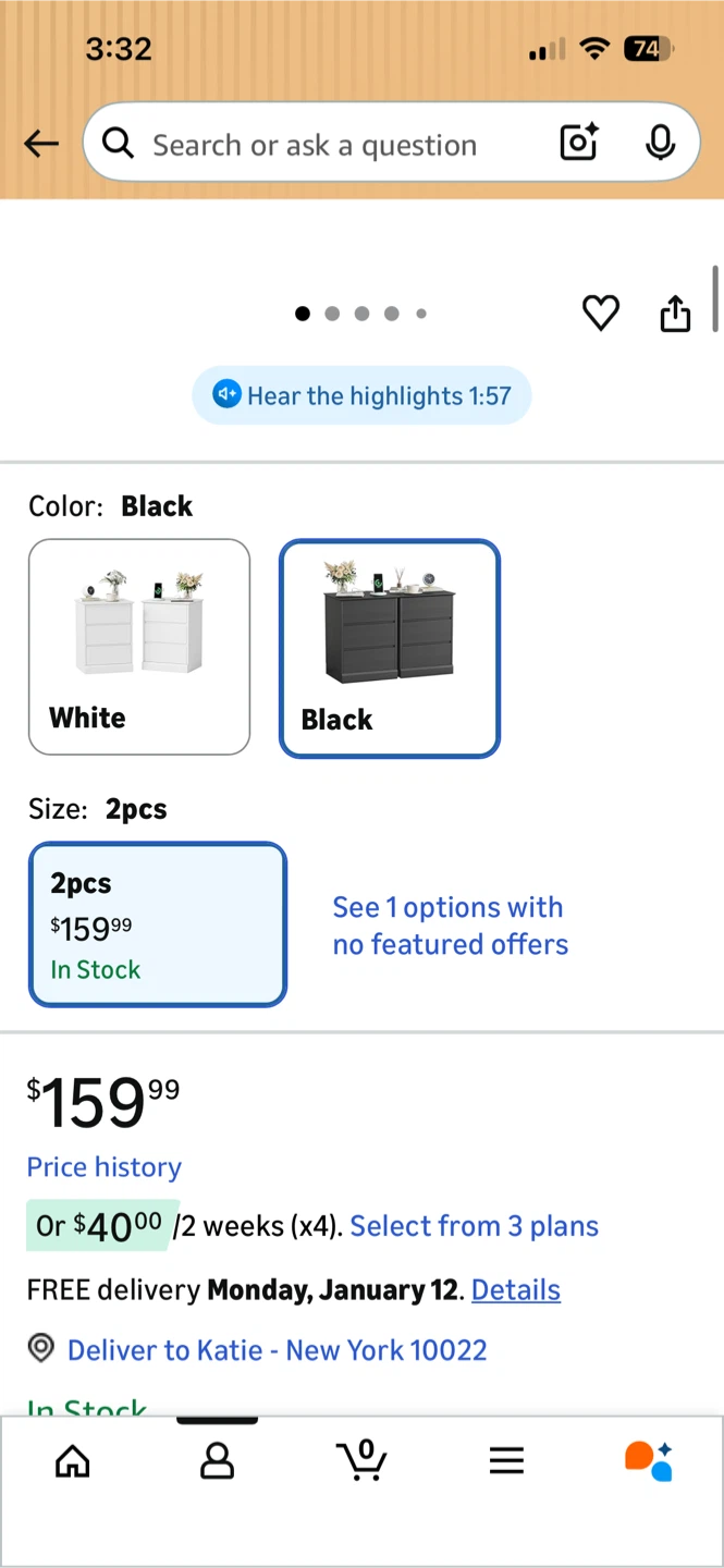 Seeday Black Nightstands with Charging Station (2) - photo 2