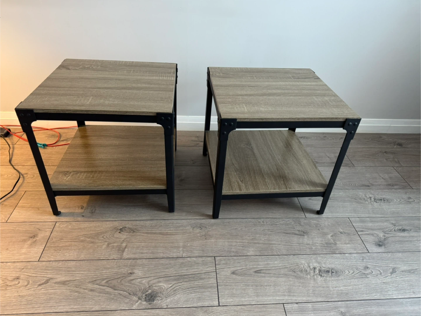 Set of 2 End Tables - Wood & Metal Accent