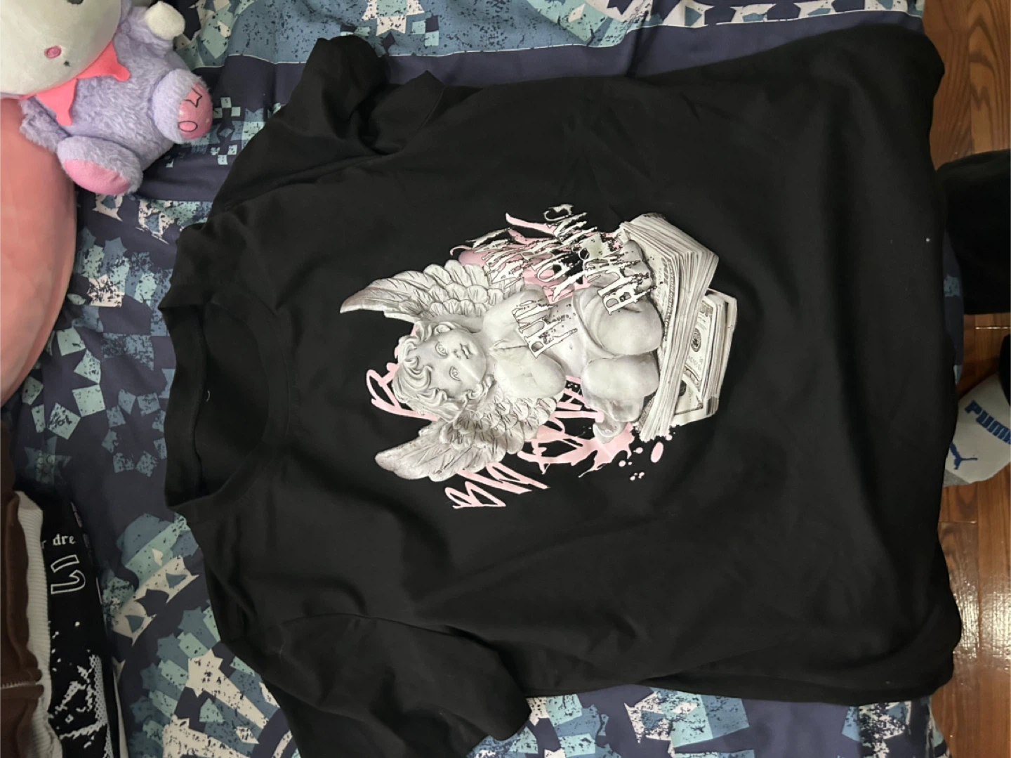 Black T-shirt with Angel Graphic