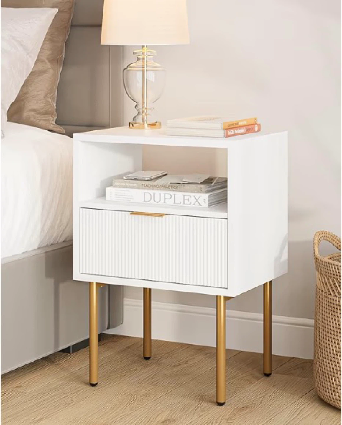 Masupu White Nightstand w/ Charging Station