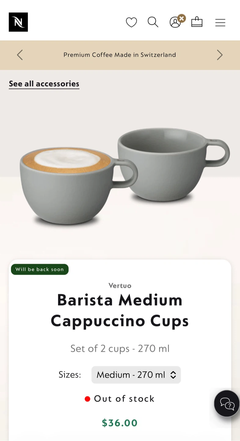 New 2 Nespresso Vertuo Barista Medium Cappuccino Cups (Set of 2)