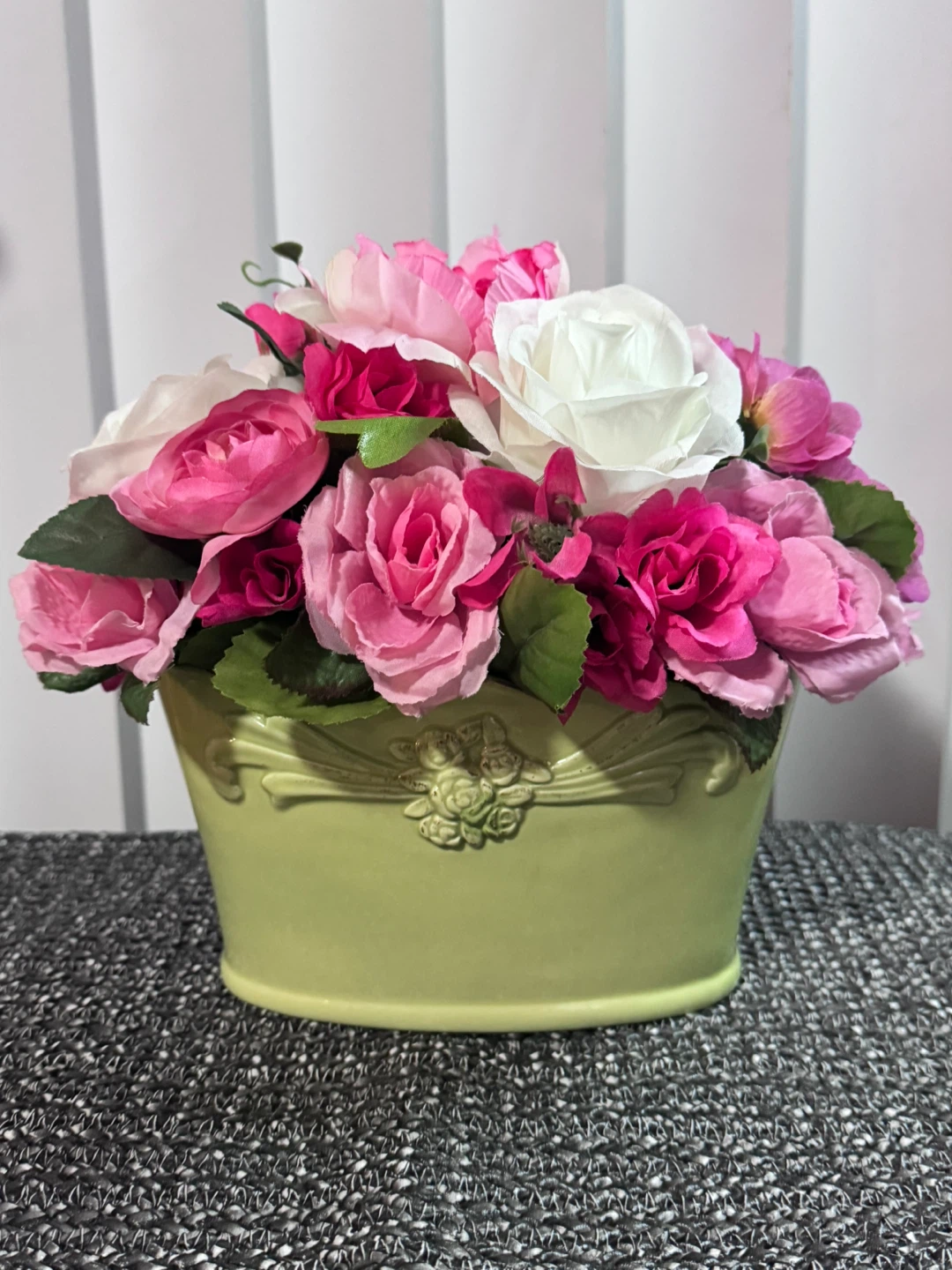 Faux Pink & White Rose Arrangement