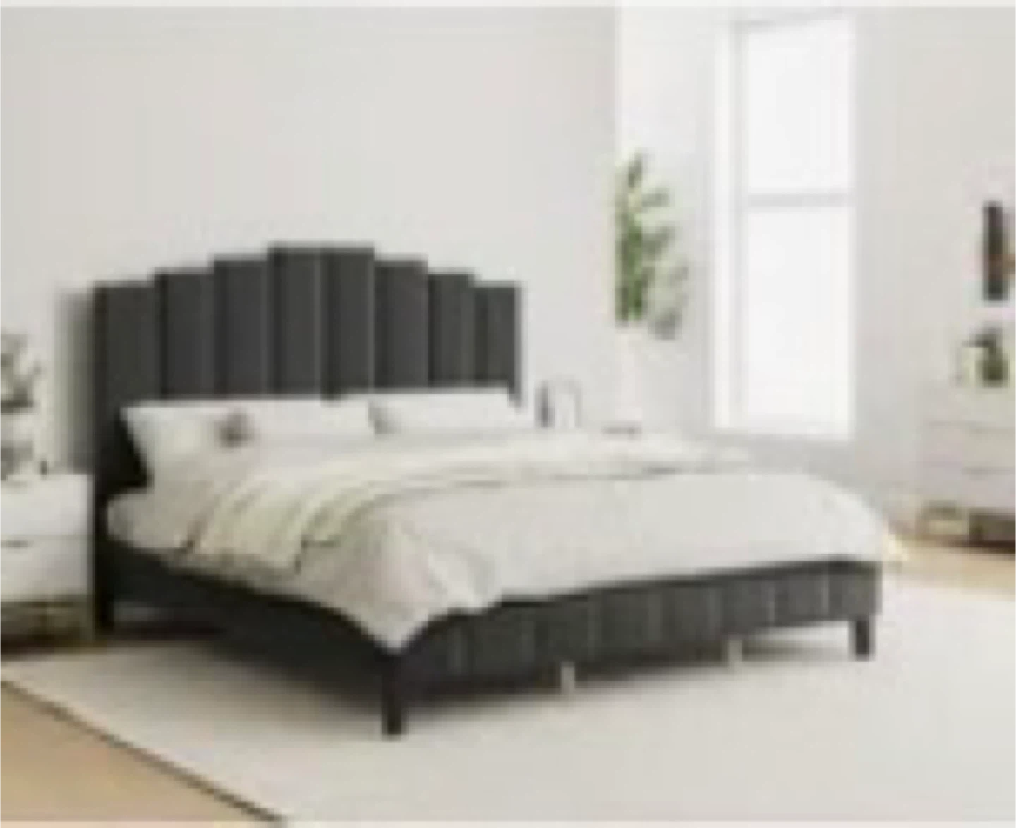 Gray Upholstered Platform king w mattress