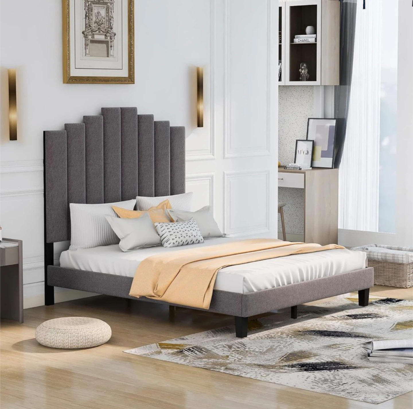 Gray Upholstered Platform king w mattress - photo 2