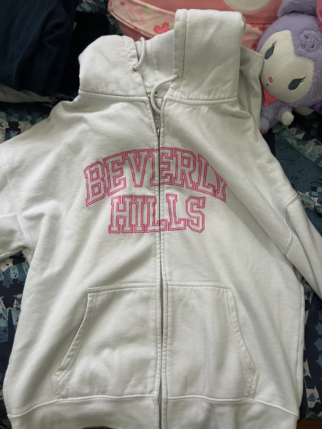 Beverly Hills White Zip-Up Hoodie
