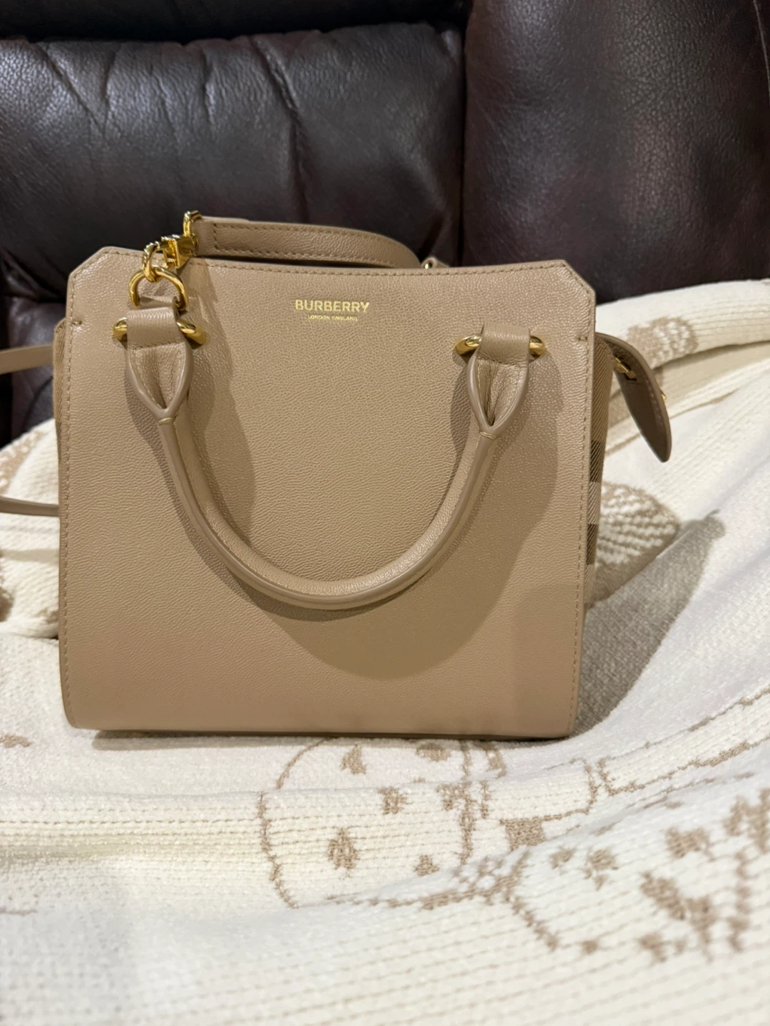 Burberry Mini Banner Beige Leather Bag