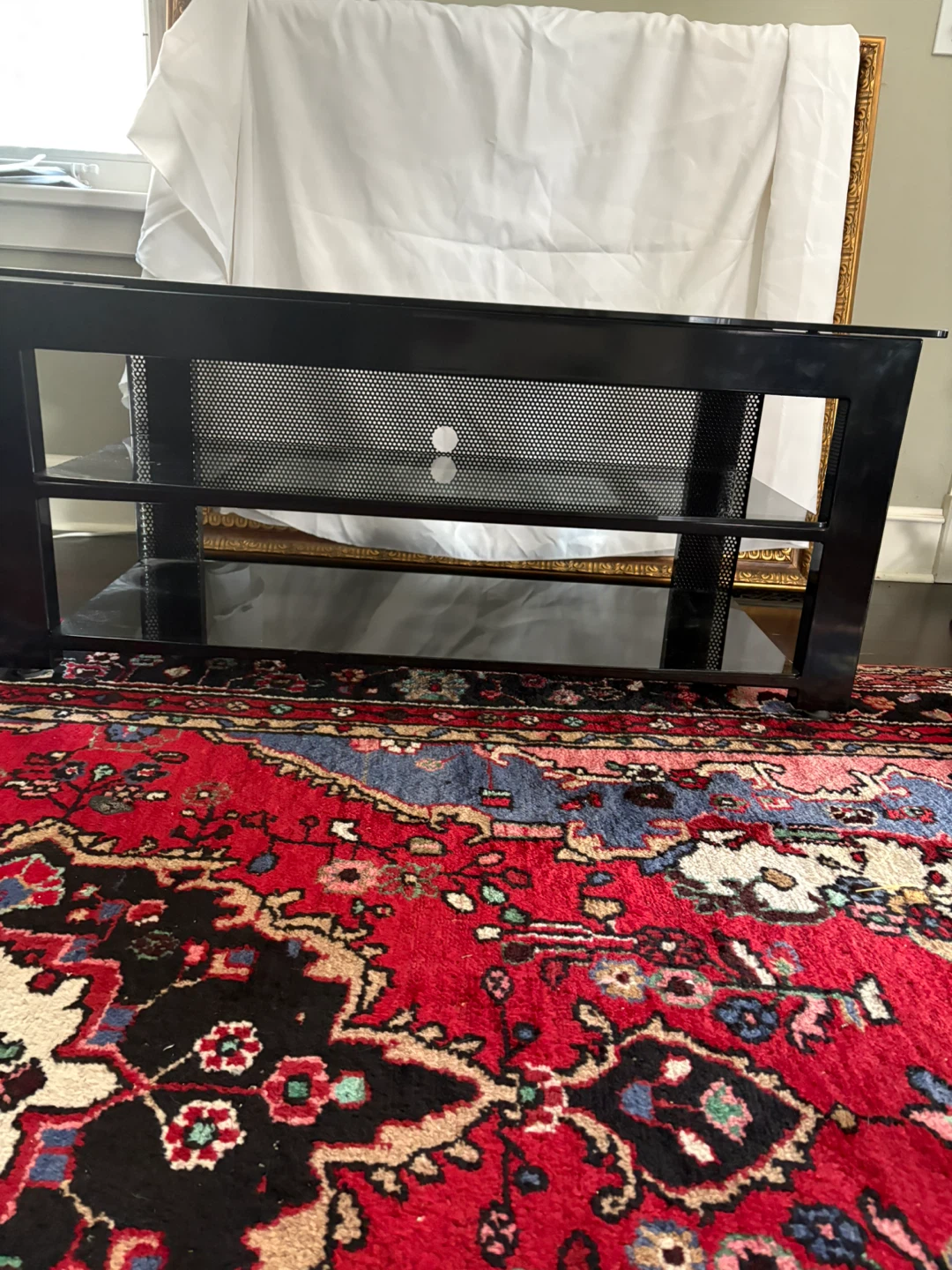 Black Smoked Glass and Metal TV Stand - photo 2