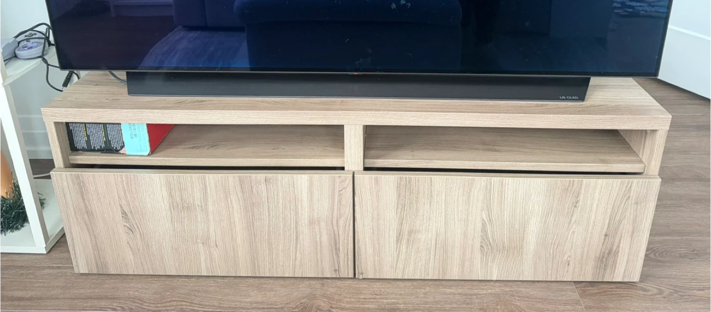 Wooden IKEA TV Stand with Storage