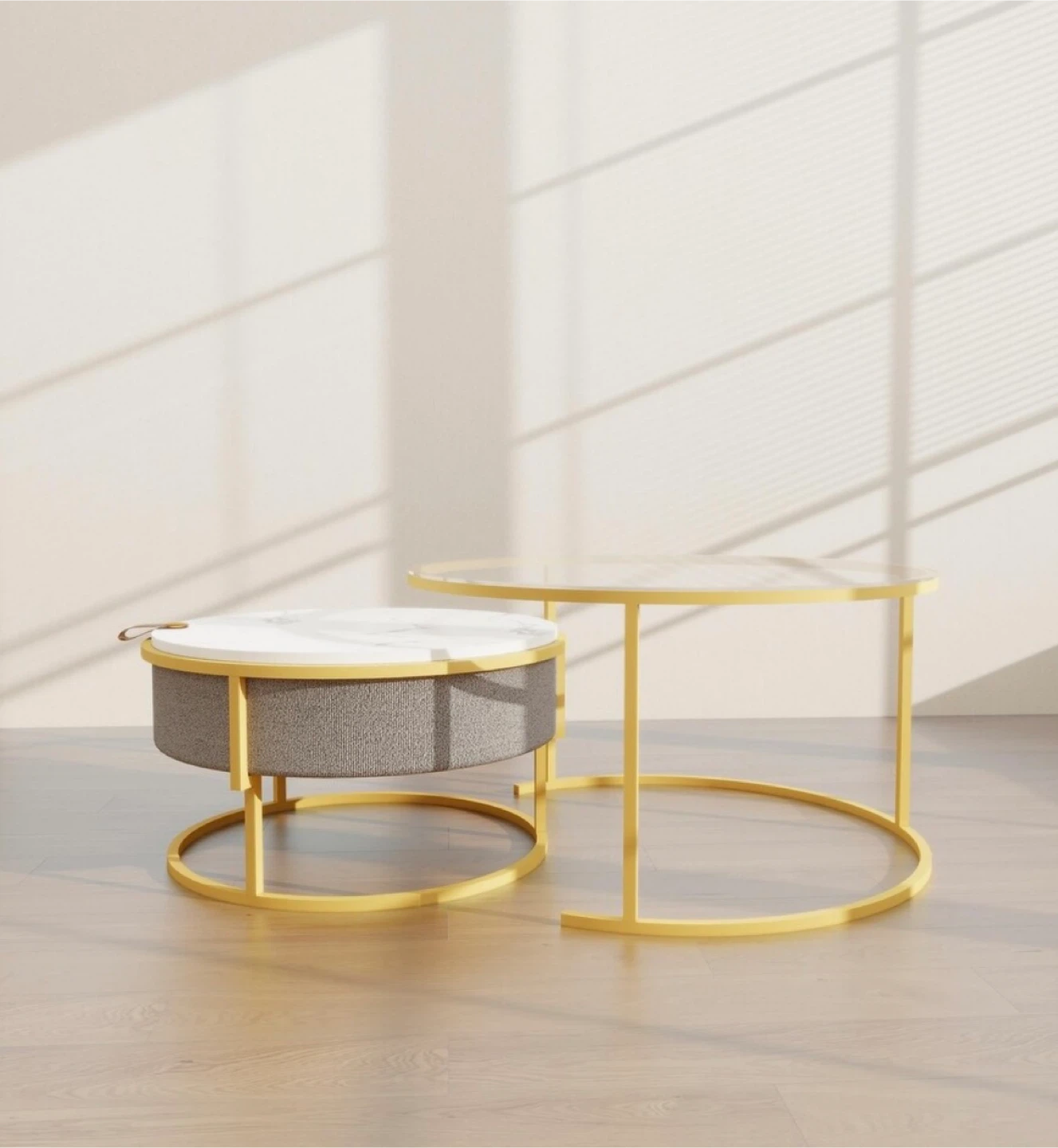 Nesting Coffee Tables - Glass & Marble Top