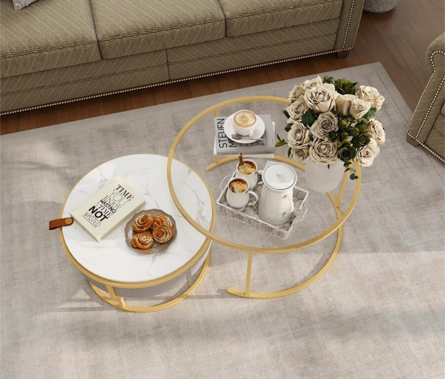 Nesting Coffee Tables - Glass & Marble Top - photo 2