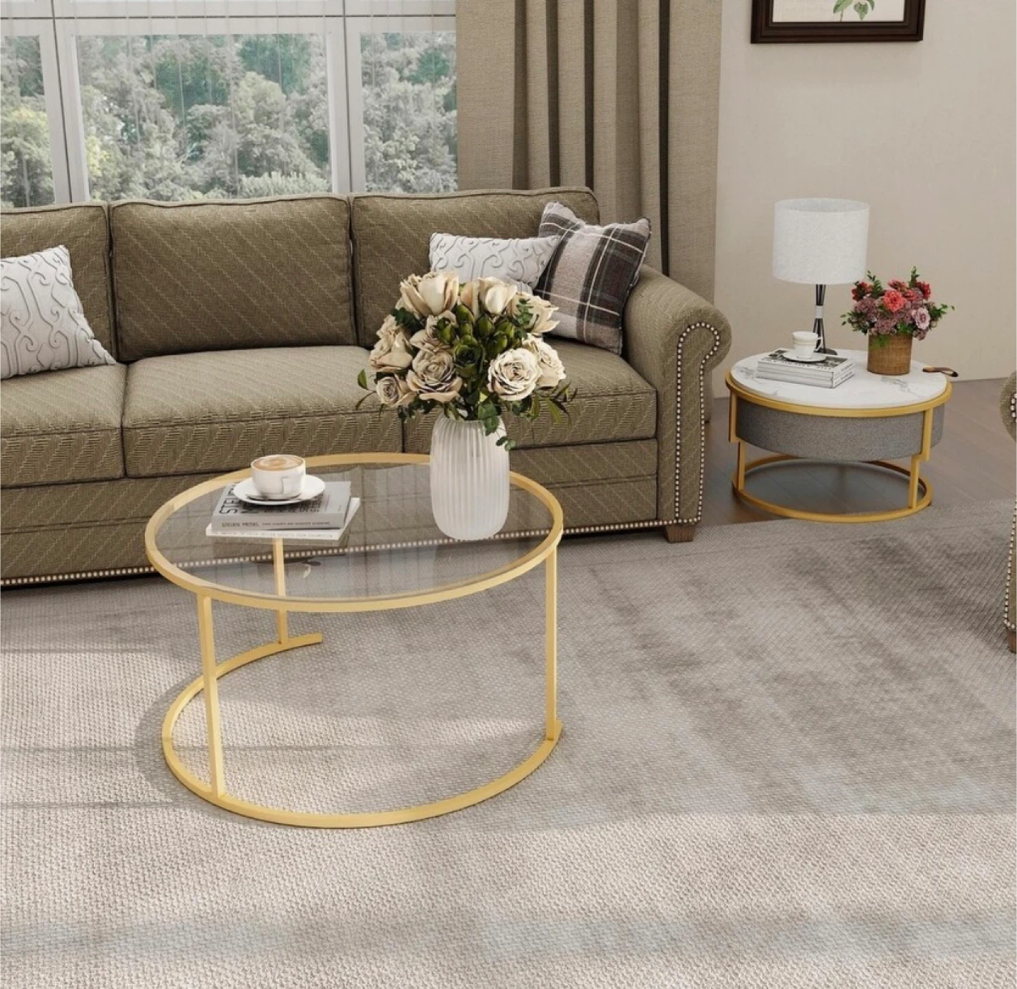 Nesting Coffee Tables - Glass & Marble Top - photo 3