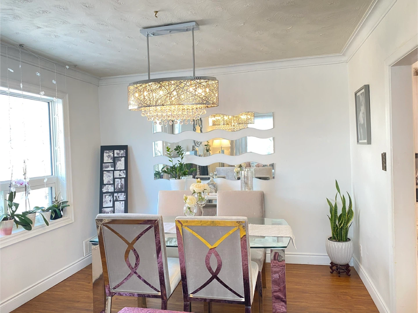 Dining Table with 4 Chairs - Glass Top