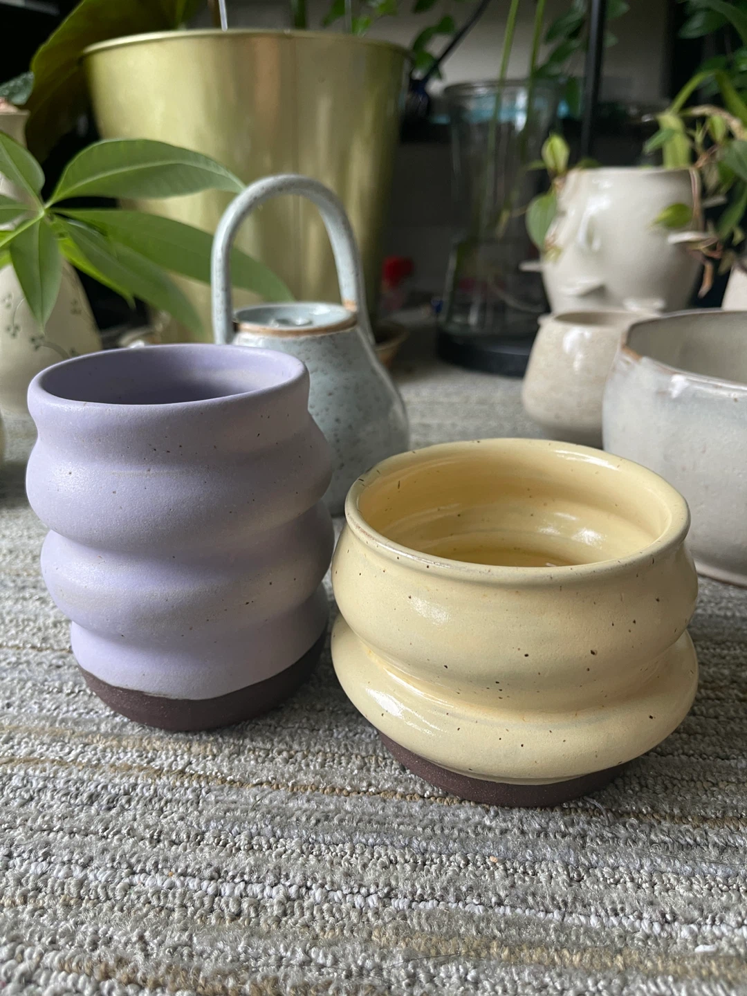 Handmade Ceramic Mugs - Lavender & Yellow