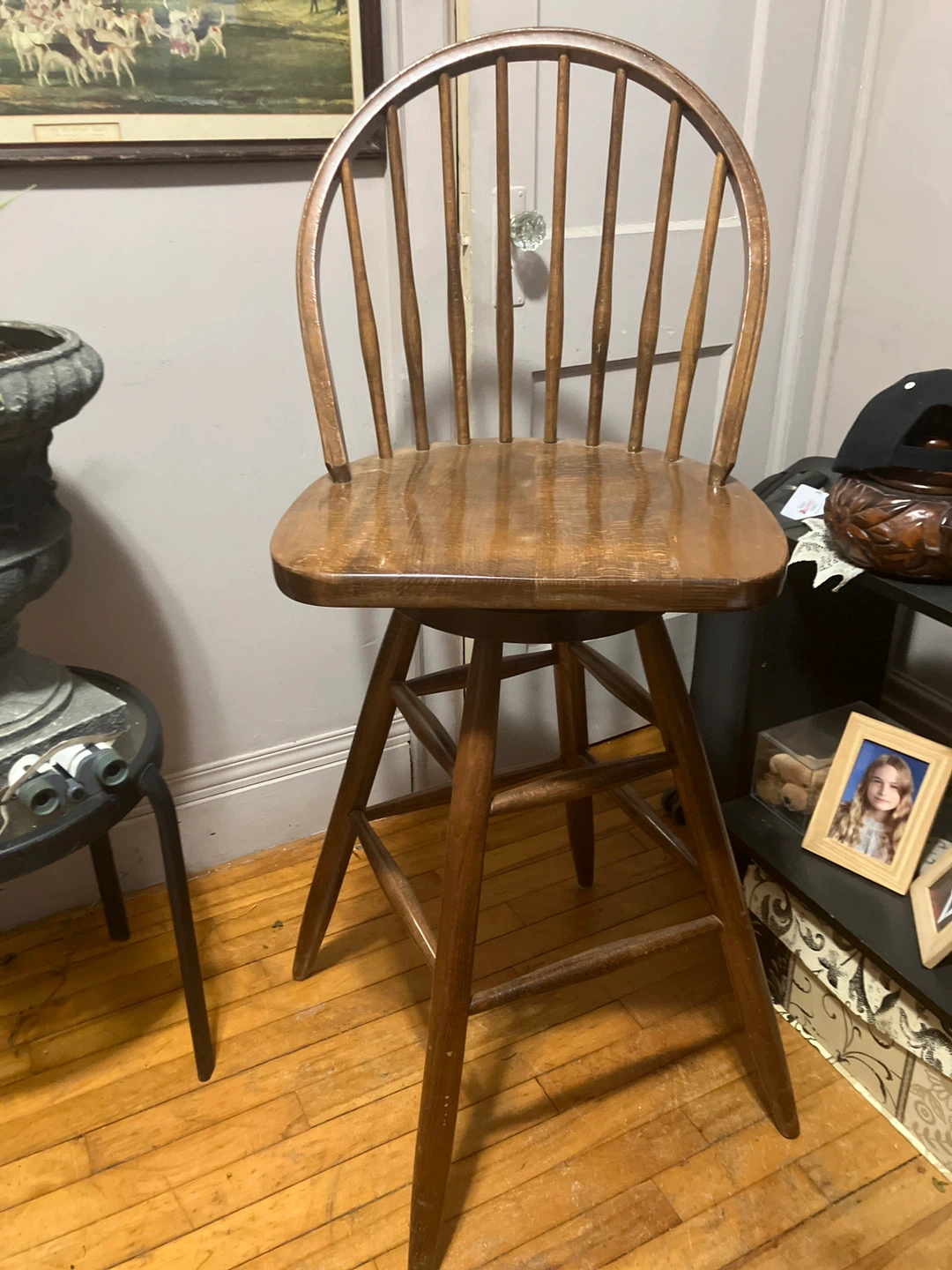 Wooden swivel stool