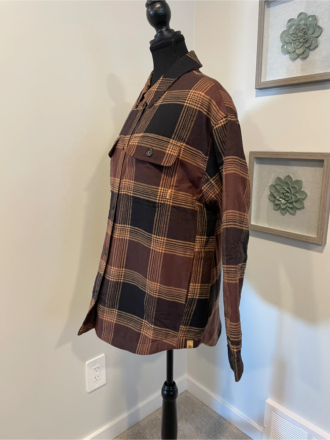 New! Tentree Womens Kapok Brown Plaid Flannel Insulated Shacket - photo 2