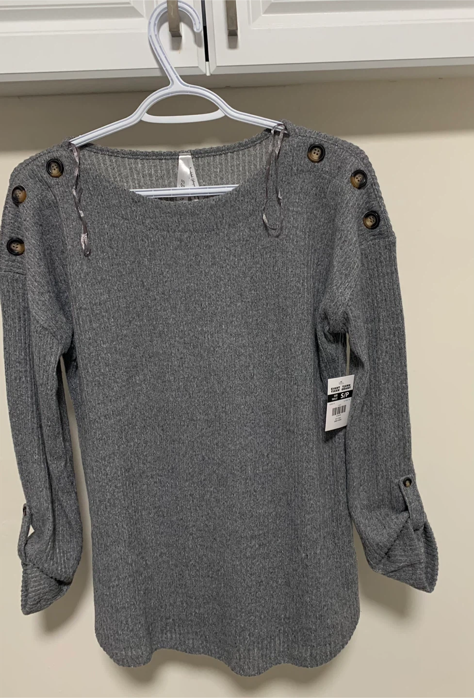 Grey Ribbed Top - Size S