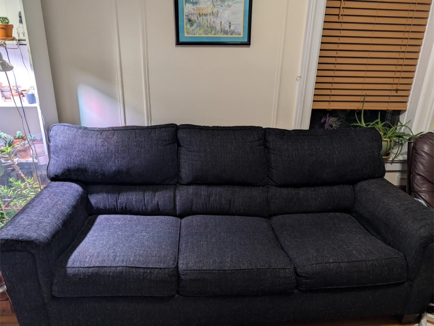 Dark Gray Three-Seat Sofa from Bob’s with sleeper