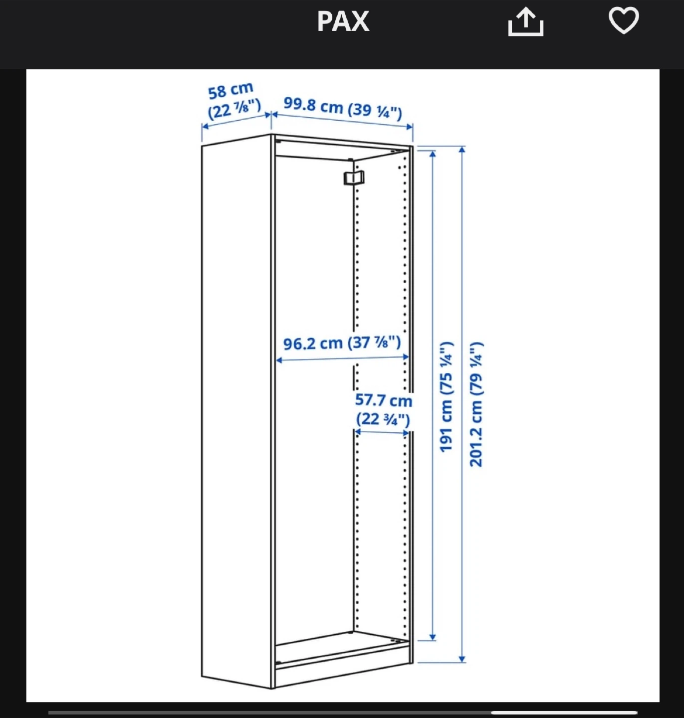 IKEA PAX Wardrobe - White, 22 7/8" x 39 1/4" - photo 3